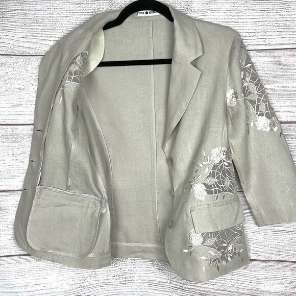 PUNT ROMA Linen Embroidered Blazer, 3/4 length sleeves  EUR 38, US 6 - Picture 4 of 14